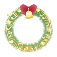 音符のクリスマスリースイラスト素材赤リボンと金色