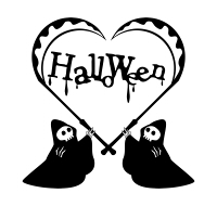 Halloweenの文字が入った死神のイラスト素材黒単色