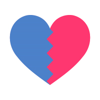 ひびが入った二色のハートピンクとブルー