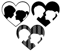 向き合うカップルイラスト白黒グレーバージョン