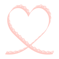レース風リボンのミニハートフレーム細長薄ピンク