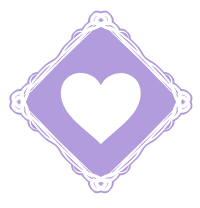 ひし形の枠に白抜きハート紫