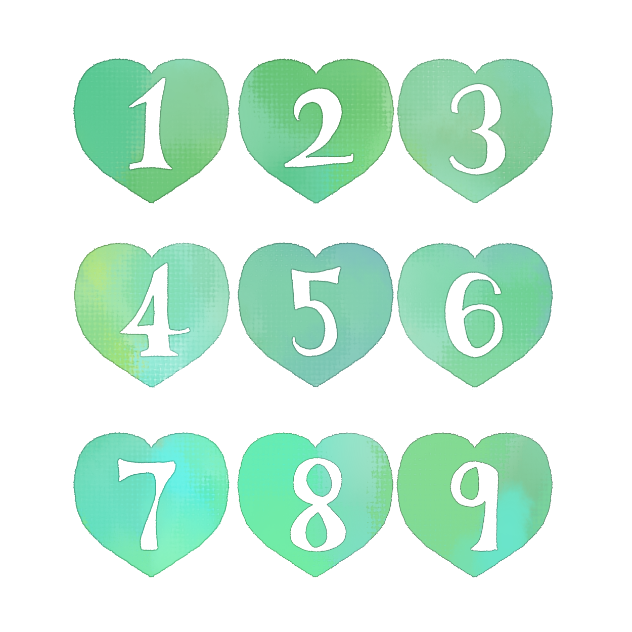 手描き数字が白抜きされたハート素材 緑 ハートの素材屋