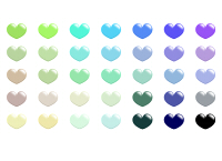 フリー素材アイコンセット　緑や水色、青などの淡い色からくすんだ色まで35色のハート