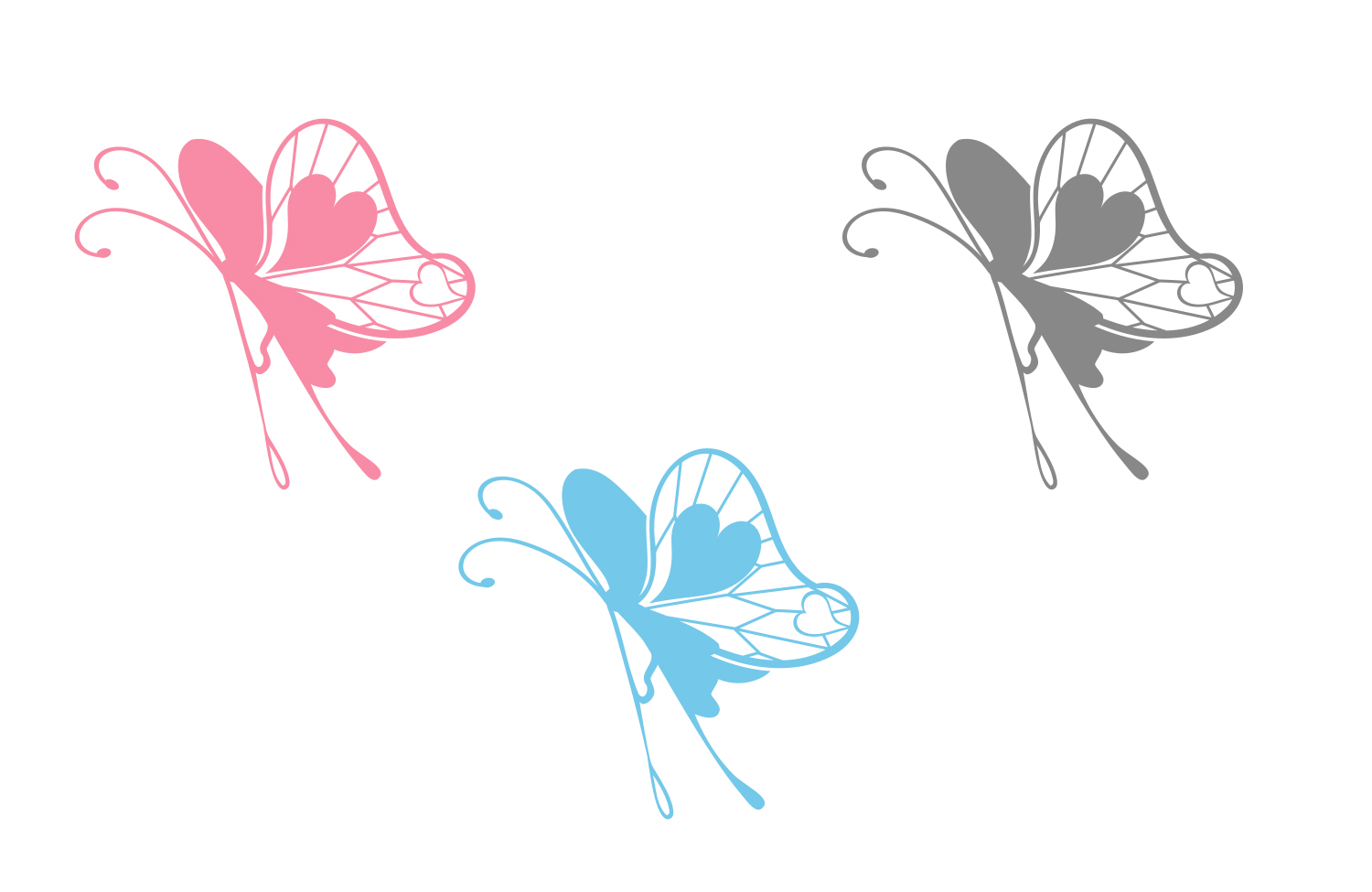 蝶のイラスト素材 ピンク 水色 グレー単色 ハートの素材屋