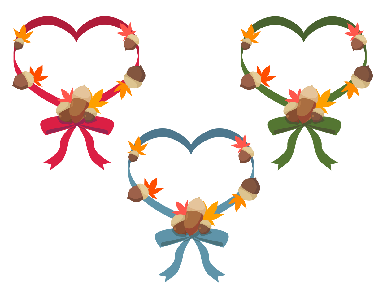 どんぐりとモミジのハートフレーム ハートの素材屋