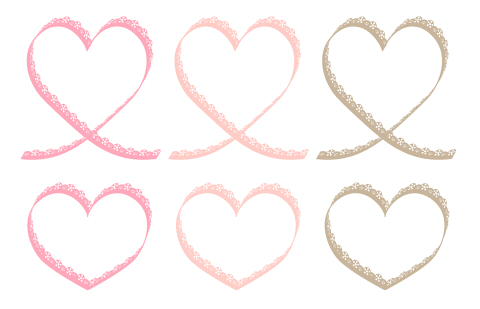 装飾レースリボンハートのミニフレームイラスト3色ピンクとベーシュ