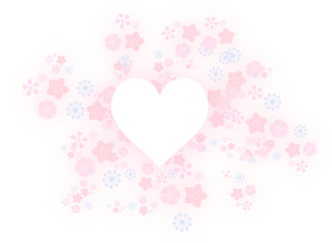 透過花模様に白くくり抜かれたハート。淡いピンク色のイラスト素材