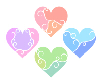 カラフルな3色のハート蔓模様で色分けされている