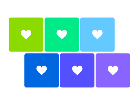 シンプルな白抜きのハート素材　黄色とオレンジ、赤、ピンク