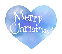 クリスマス手書き文字水彩風ハート水色