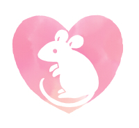 水彩風ネズミイラストピンク色白抜き