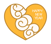 happynewyearの文字が入った黄色のハートマーク素材
