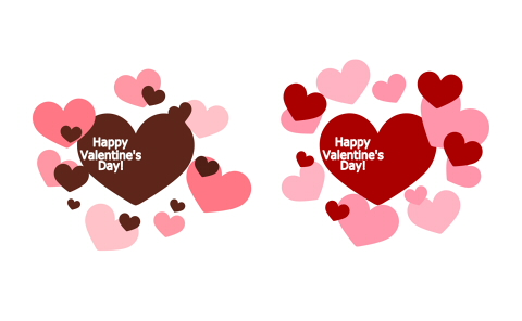 Happy Valentine's Day! の白抜き文字が入ったハート素材赤と茶色