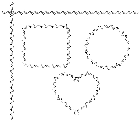 無料素材細いフレームとライン　黒い小さなハートと蔓