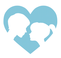 カップル横顔シルエット白抜きイラスト素材ブルー