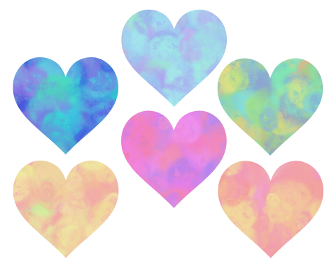 モヤモヤ柄ハートマークのフリー素材青と水色、グリーンやオレンジ、ピンクなど濃いめの混色