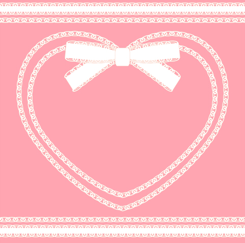 リボン付きハートフレーム細い白の二重ライン