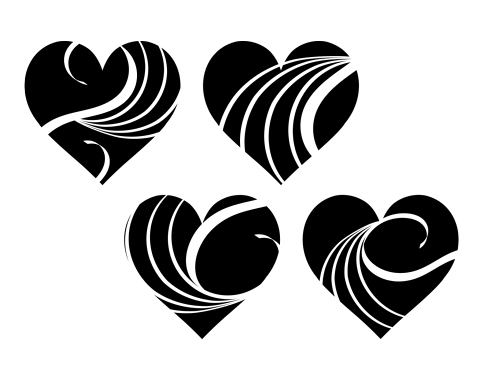 黒いハートマークに波模様が白抜きされている素材