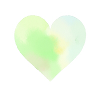 あかるいグリーンにうっすらと黄色、ブルーが混ざった水彩風のハート
