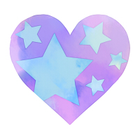 水彩星模様ハート紫と水色