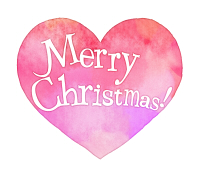 クリスマス手書き文字水彩風ハートピンク