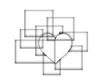 重なる四角にハート右上