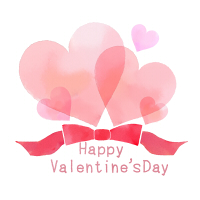 水彩風バレンタイン素材リボンと重なるハートイラスト