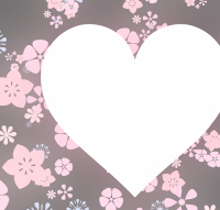 花模様背景に白いハート