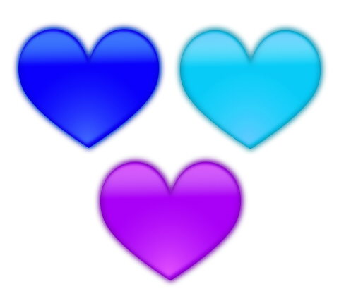青と水色、紫色のハートマーク　ぼやけて少し立体感がある