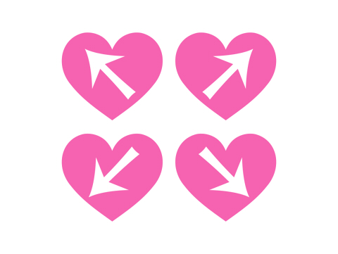 ななめ4方向の矢印が白抜きされたピンク色のハートマーク素材