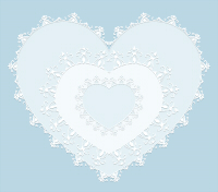 フリー素材のレース風ハート 水色の背景に白レースの装飾