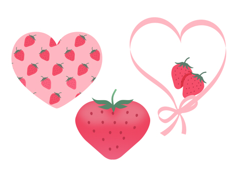 イチゴとハートのイラスト素材