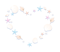 貝殻とヒトデイラストのハートフレーム白背景