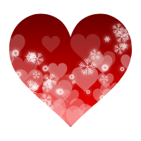 雪の結晶と白いハート模様が入った真っ赤なハートマーク素材