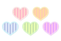ストライプ模様と縁飾りの付いたハート素材5色