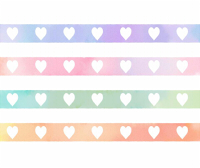 水彩風ライン素材4色　白抜きのハート模様