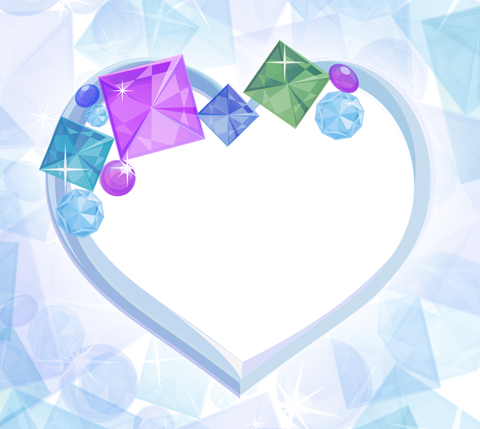 キラキラ石ハートフレームのフリー素材水色