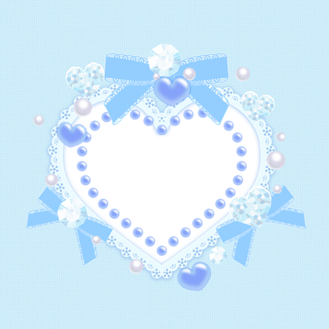 リボンやレース飾りのついたデコレーションハートフレーム素材青