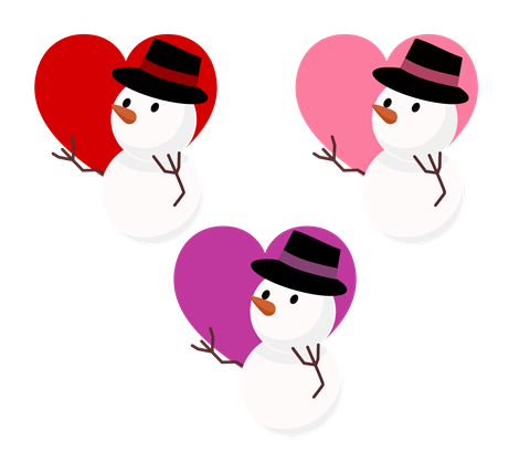 雪だるまフリーイラストピンクと赤と紫