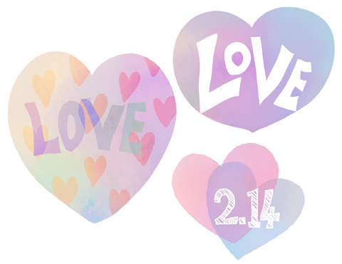 LOVEと214の文字が入った水彩風手描きハート素材
