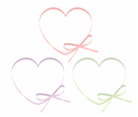 右下にリボンが付いたハートフレーム素材　ピンク・グリーン・パープルの三色