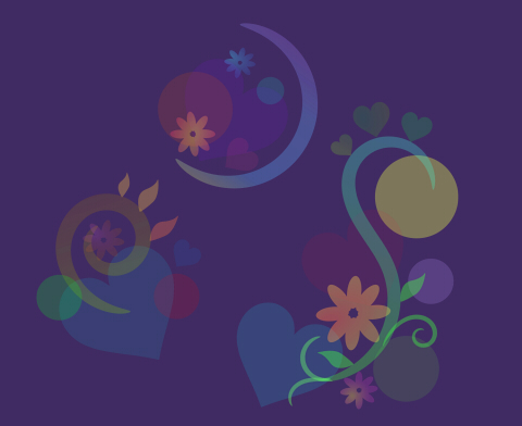 サンプル透明感のあるハートや模様が重なっているイラスト素材