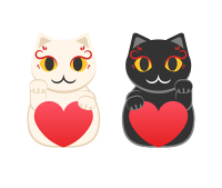 招き猫がハートを持っているイラスト素材白と黒