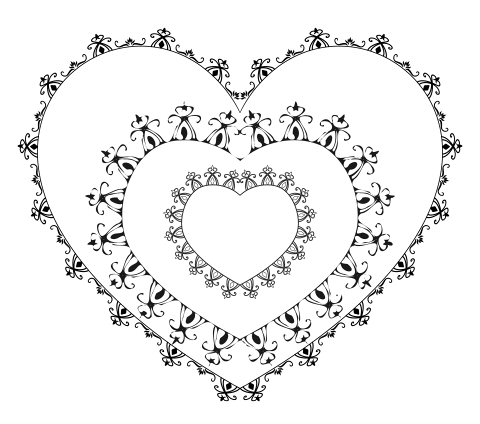 黒単色のハート型装飾枠3連になっているゴージャスな飾り枠