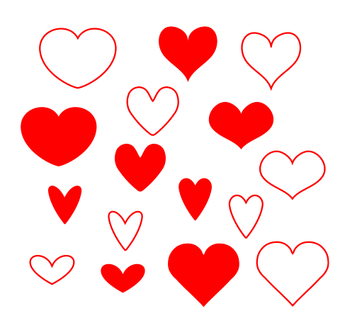 赤いハートの無料イラスト素材いろいろな形のバリエーション