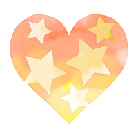 水彩星模様ハートオレンジ