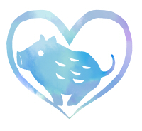 水彩風手描きイノシシイラスト水色ハート