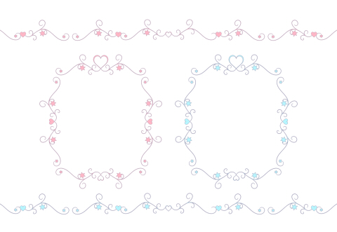 細い線と小さいハートフレームピンクと水色