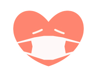 マスクを付けたハートイラストオレンジ目閉じ